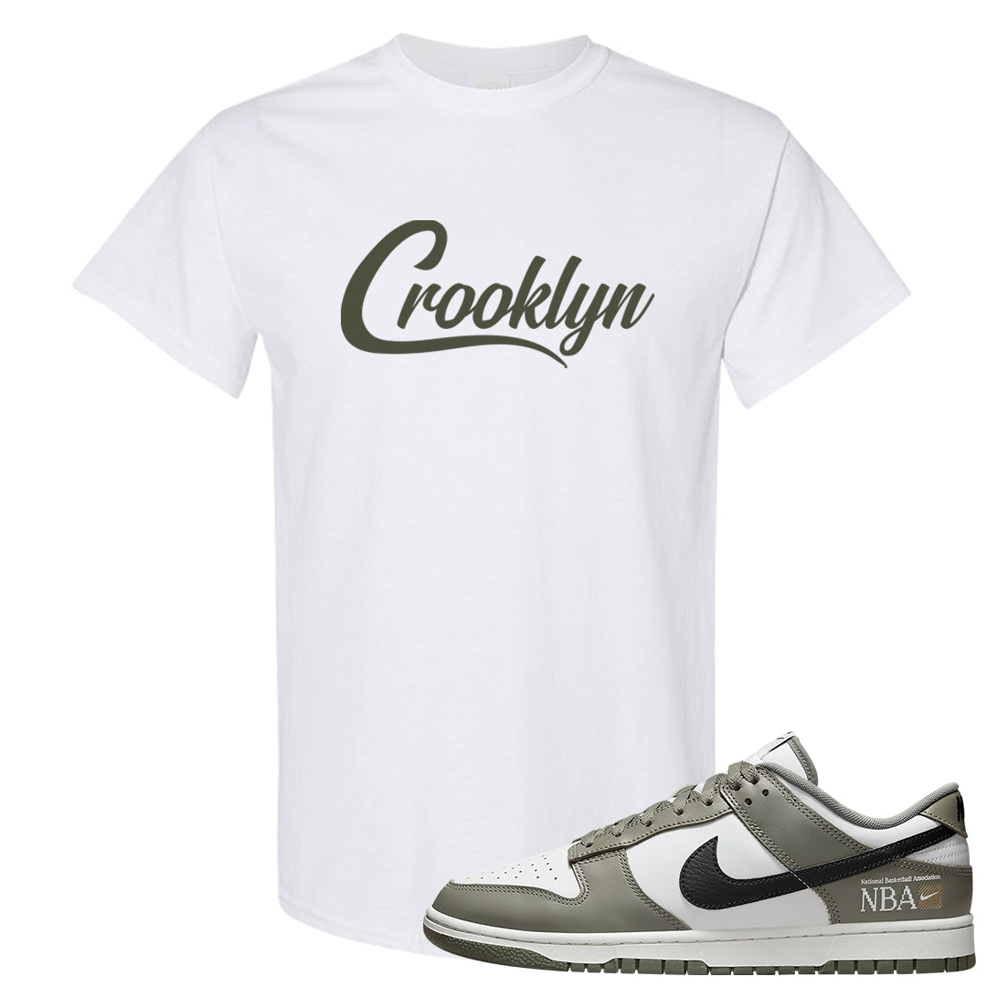 Muted Olive Grey Low Dunks T Shirt | Crooklyn, White
