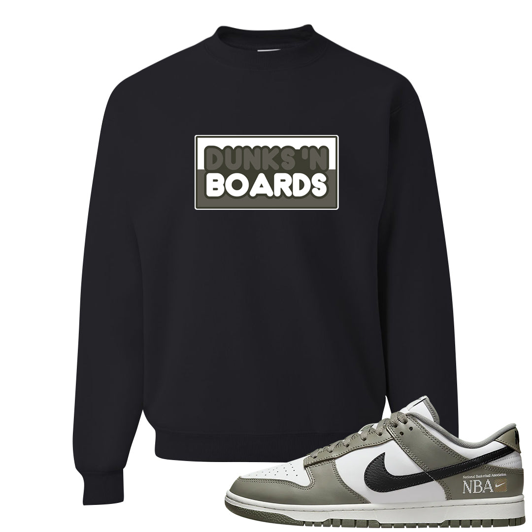 Muted Olive Grey Low Dunks Crewneck Sweatshirt | Dunks N Boards, Black