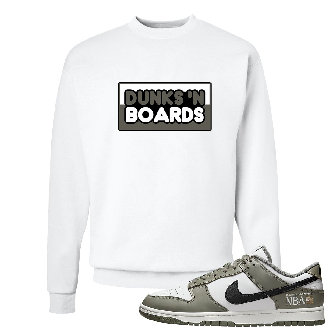 Muted Olive Grey Low Dunks Crewneck Sweatshirt | Dunks N Boards, White