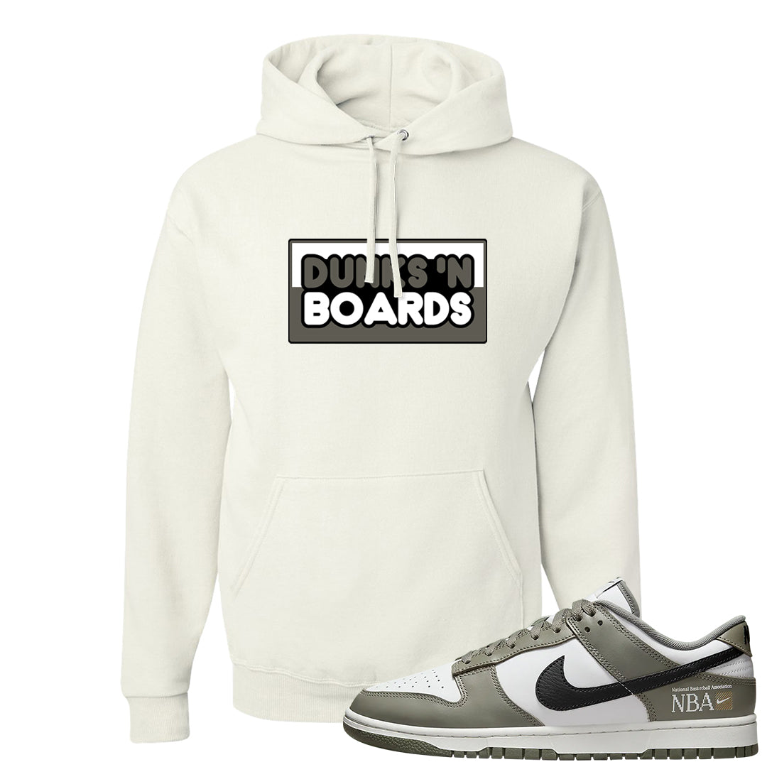 Muted Olive Grey Low Dunks Hoodie | Dunks N Boards, White