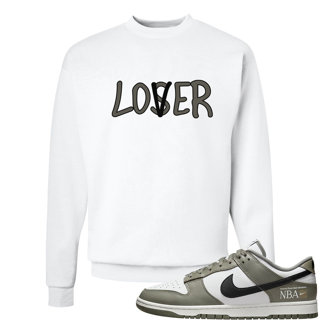 Muted Olive Grey Low Dunks Crewneck Sweatshirt | Lover, White