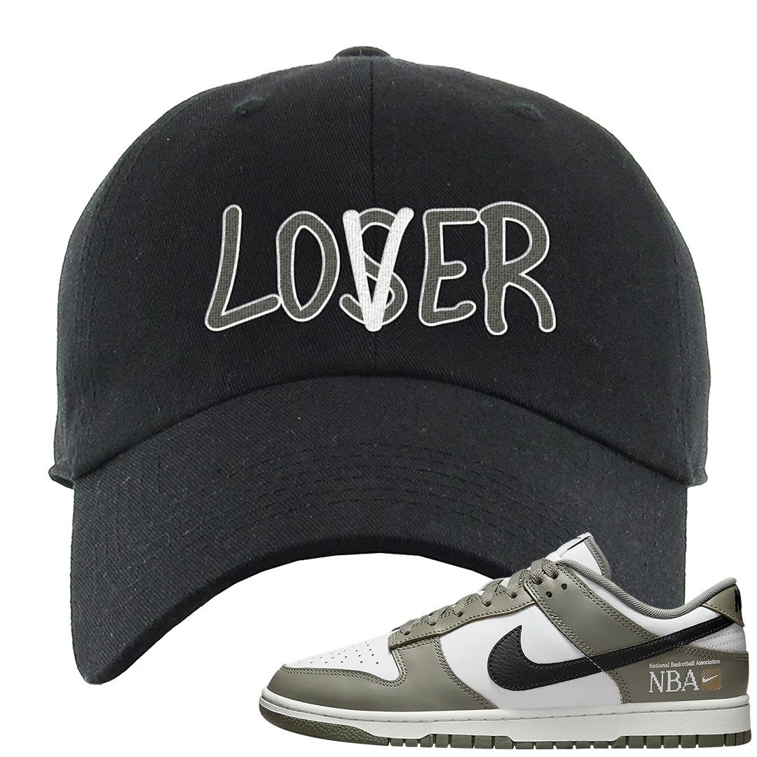 Muted Olive Grey Low Dunks Dad Hat | Lover, Black