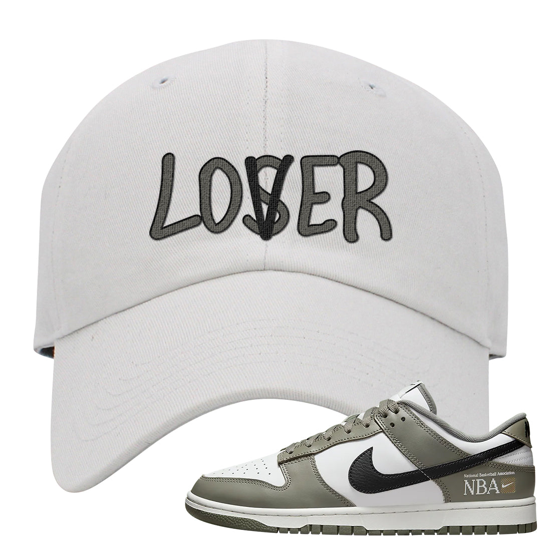 Muted Olive Grey Low Dunks Dad Hat | Lover, White