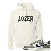 Muted Olive Grey Low Dunks Hoodie | Lover, White
