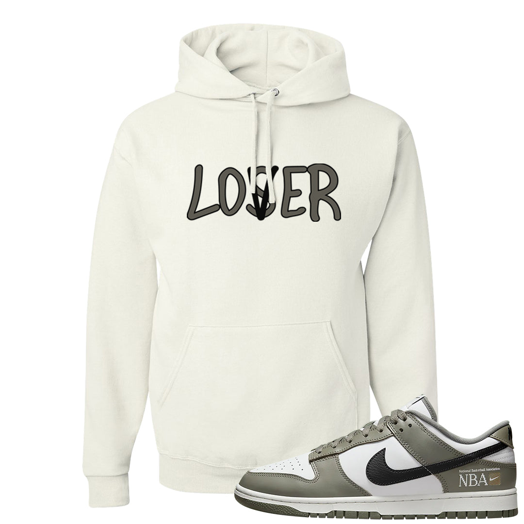 Muted Olive Grey Low Dunks Hoodie | Lover, White