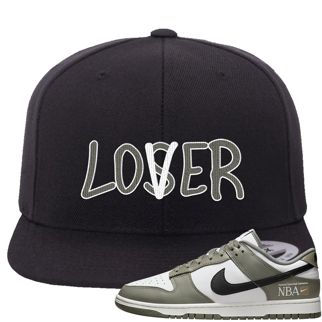 Muted Olive Grey Low Dunks Snapback Hat | Lover, Black