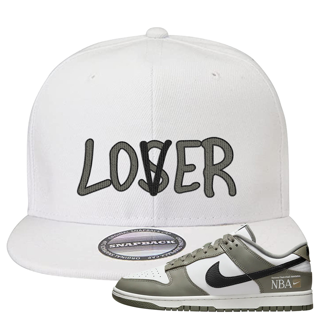 Muted Olive Grey Low Dunks Snapback Hat | Lover, White