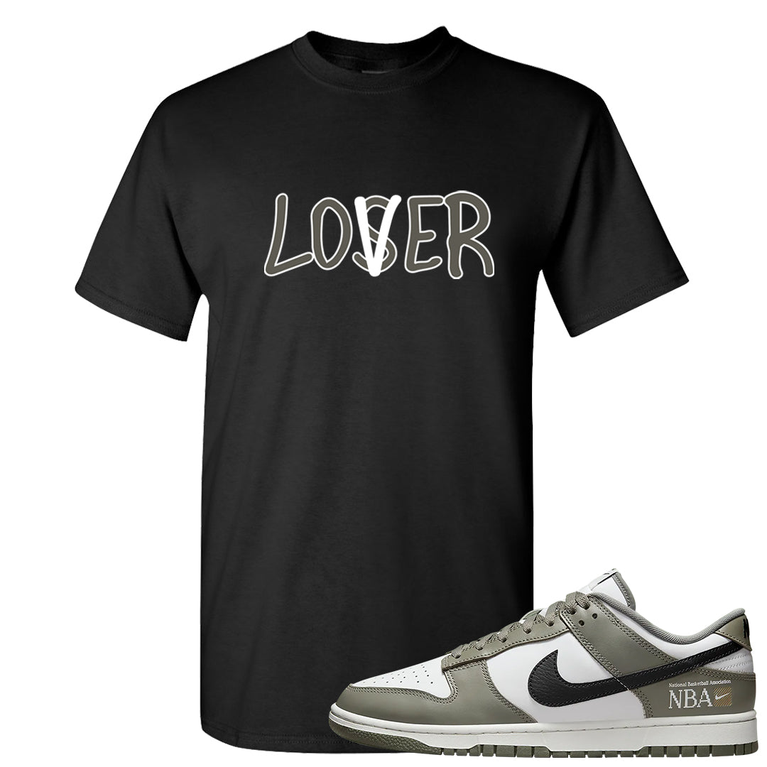 Muted Olive Grey Low Dunks T Shirt | Lover, Black