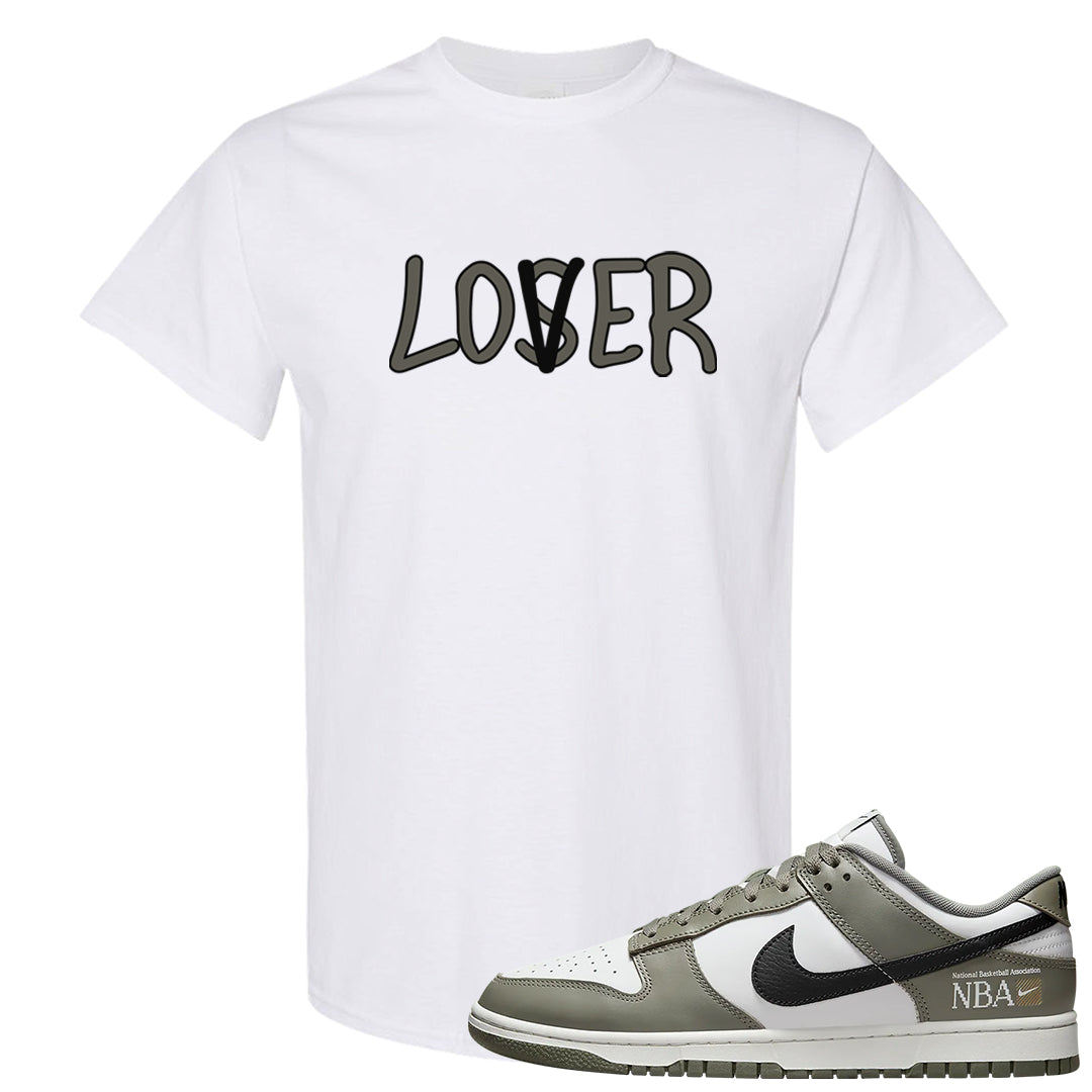 Muted Olive Grey Low Dunks T Shirt | Lover, White