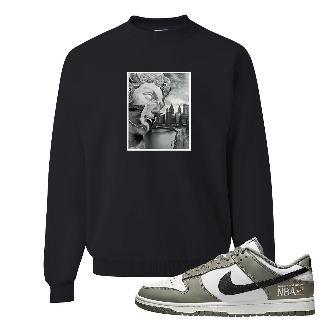 Muted Olive Grey Low Dunks Crewneck Sweatshirt | Miguel, Black