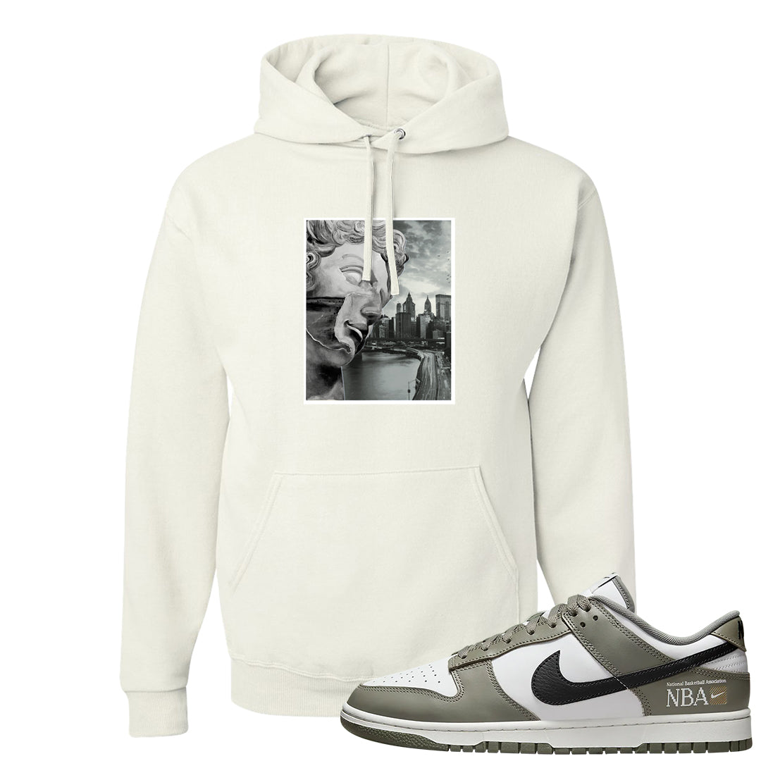 Muted Olive Grey Low Dunks Hoodie | Miguel, White