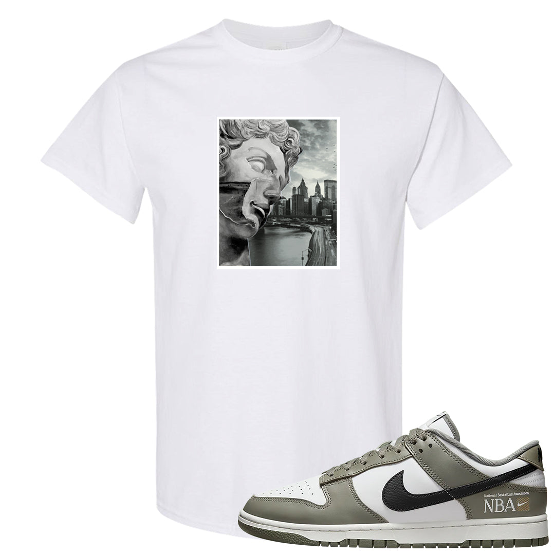 Muted Olive Grey Low Dunks T Shirt | Miguel, White