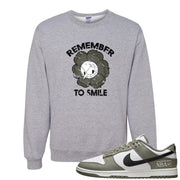 Muted Olive Grey Low Dunks Crewneck Sweatshirt | Remember To Smile, Ash