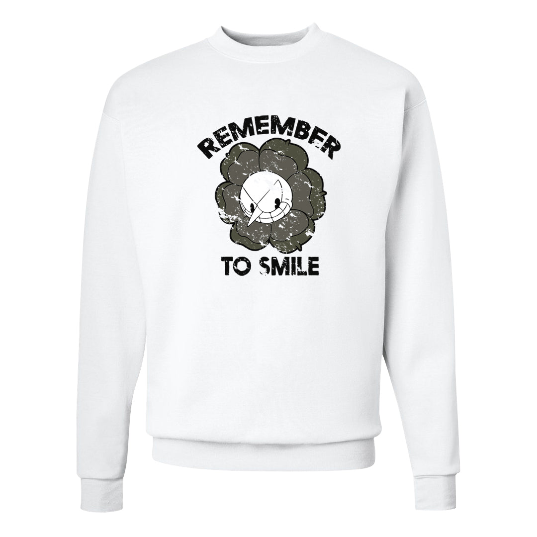 Muted Olive Grey Low Dunks Crewneck Sweatshirt | Remember To Smile, White
