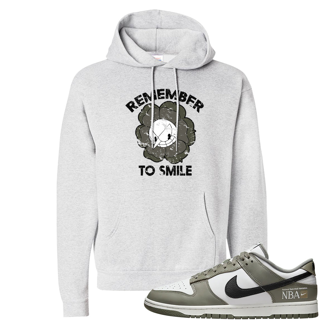 Muted Olive Grey Low Dunks Hoodie | Remember To Smile, Ash