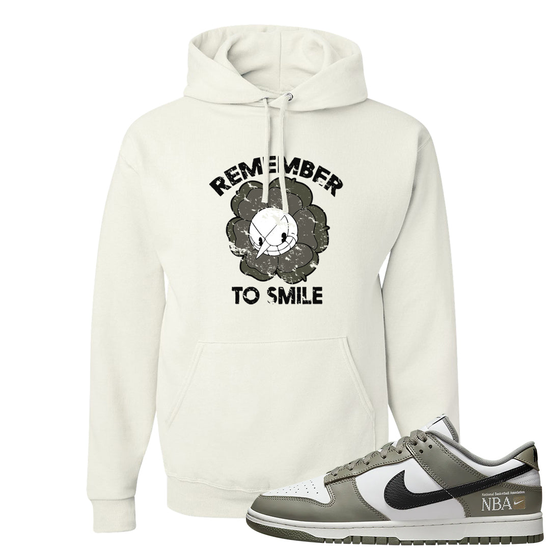 Muted Olive Grey Low Dunks Hoodie | Remember To Smile, White