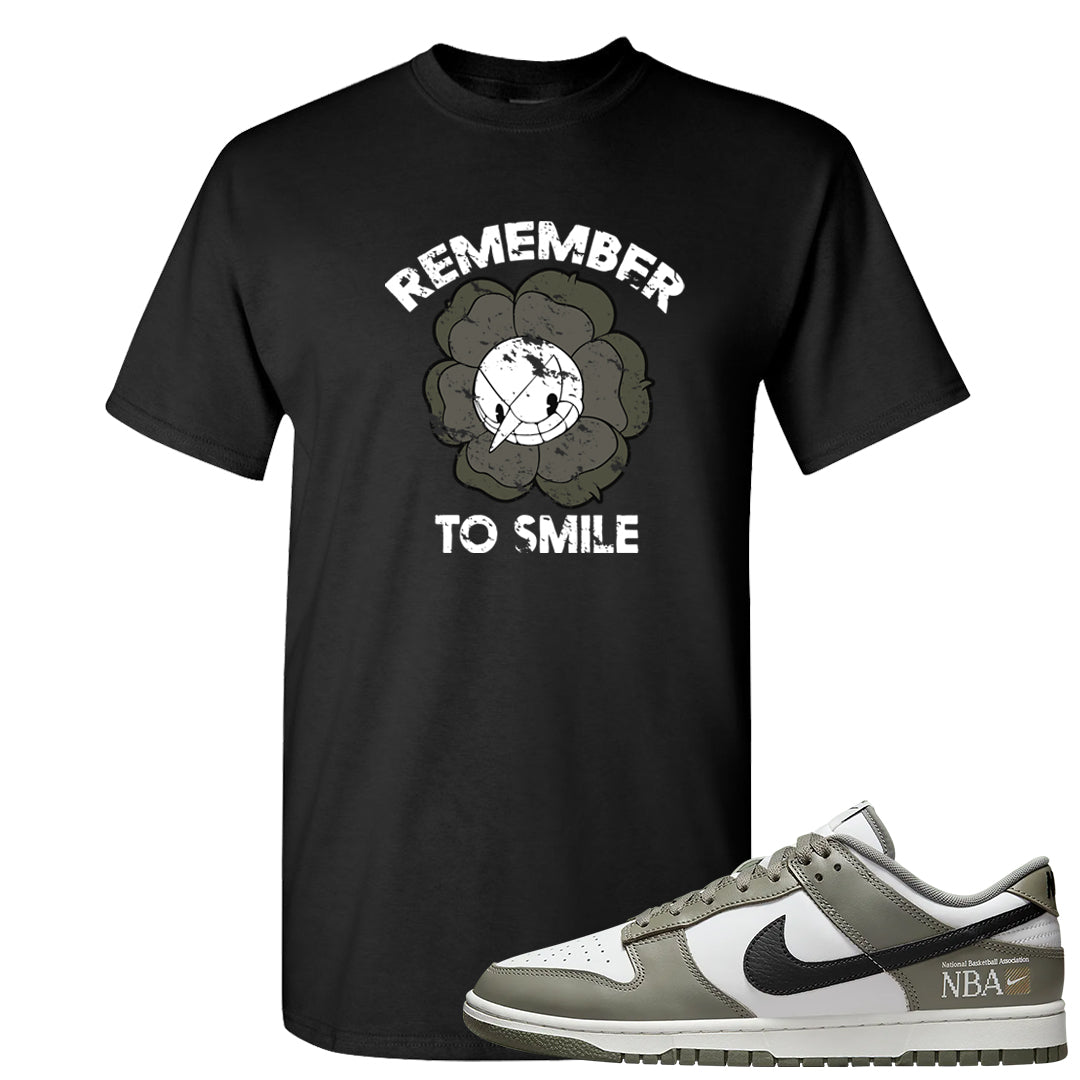 Muted Olive Grey Low Dunks T Shirt | Remember To Smile, Black