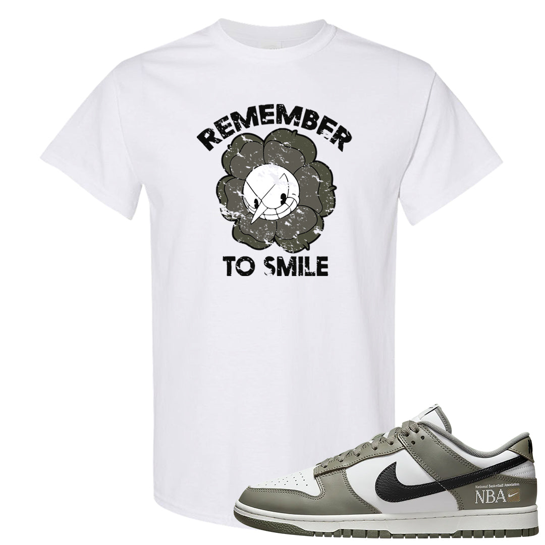 Muted Olive Grey Low Dunks T Shirt | Remember To Smile, White