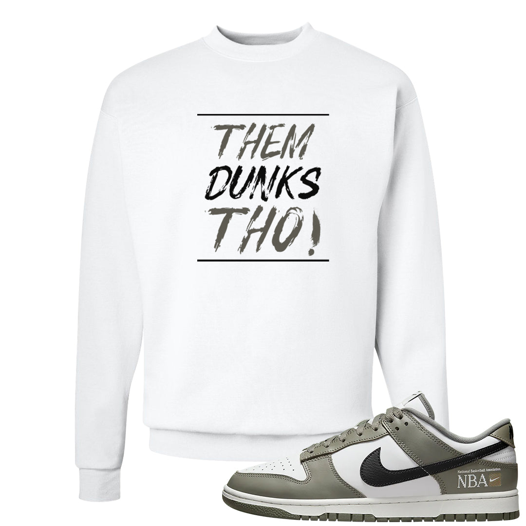 Muted Olive Grey Low Dunks Crewneck Sweatshirt | Them Dunks Tho, White