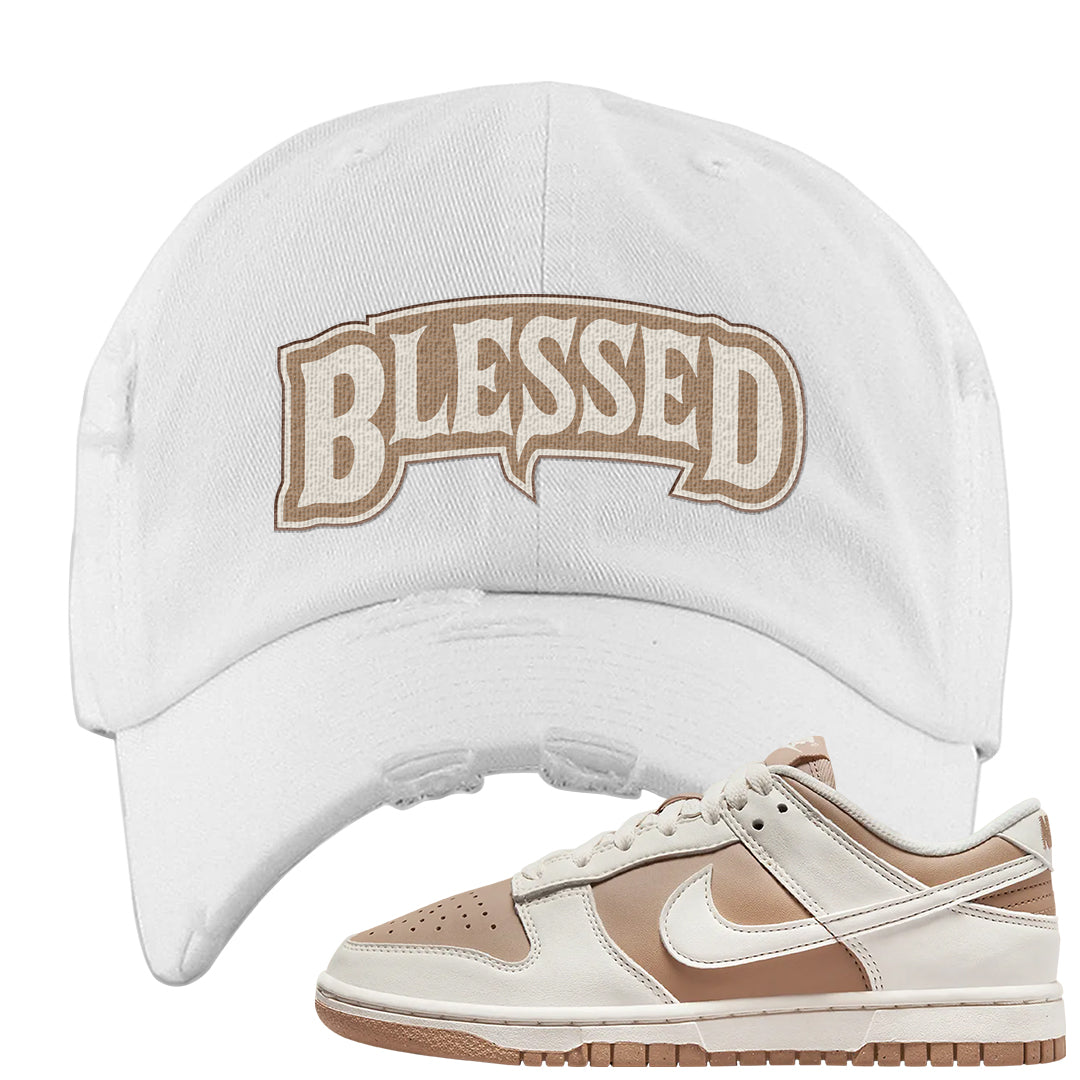 Next Nature Sail Brown Low Dunks Distressed Dad Hat | Blessed Arch, White