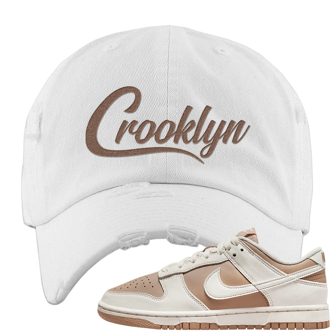 Next Nature Sail Brown Low Dunks Distressed Dad Hat | Crooklyn, White