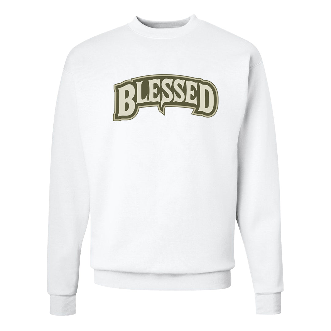 Oil Green Low Dunks Crewneck Sweatshirt | Blessed Arch, White