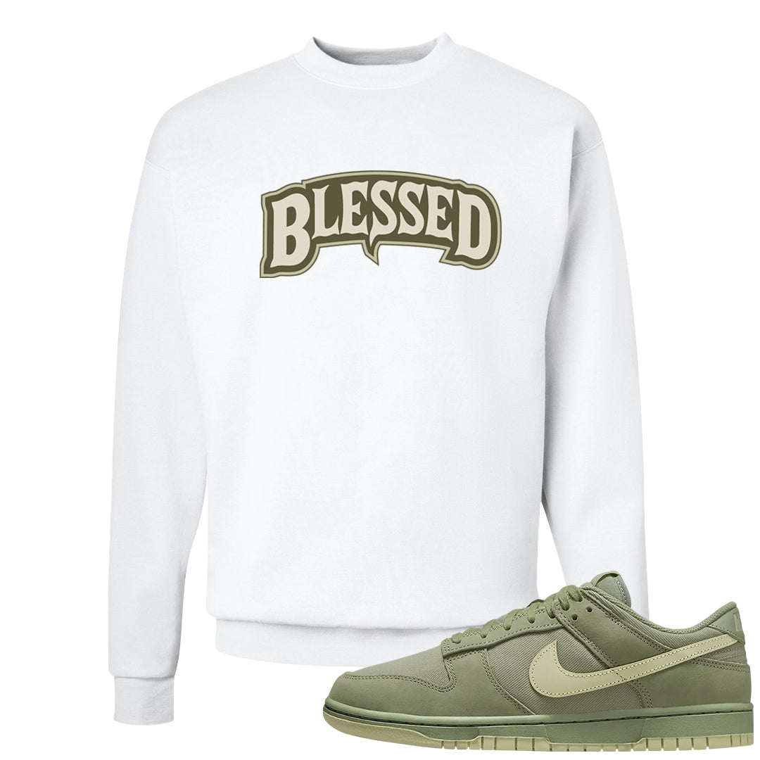 Oil Green Low Dunks Crewneck Sweatshirt | Blessed Arch, White