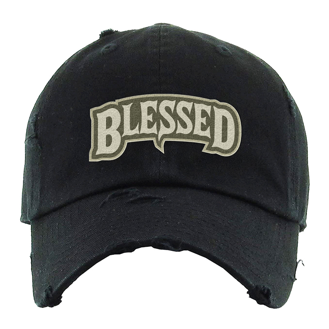 Oil Green Low Dunks Distressed Dad Hat | Blessed Arch, Black