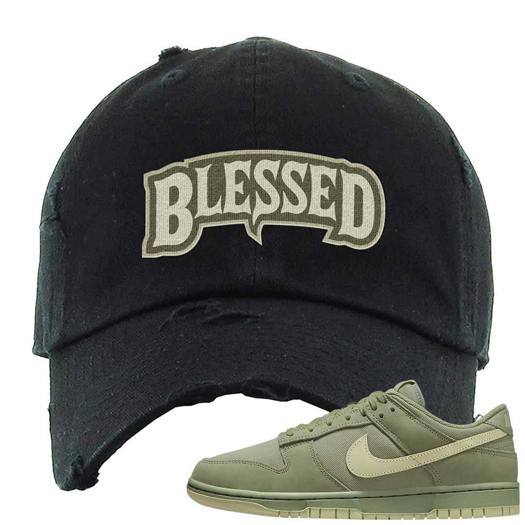 Oil Green Low Dunks Distressed Dad Hat | Blessed Arch, Black