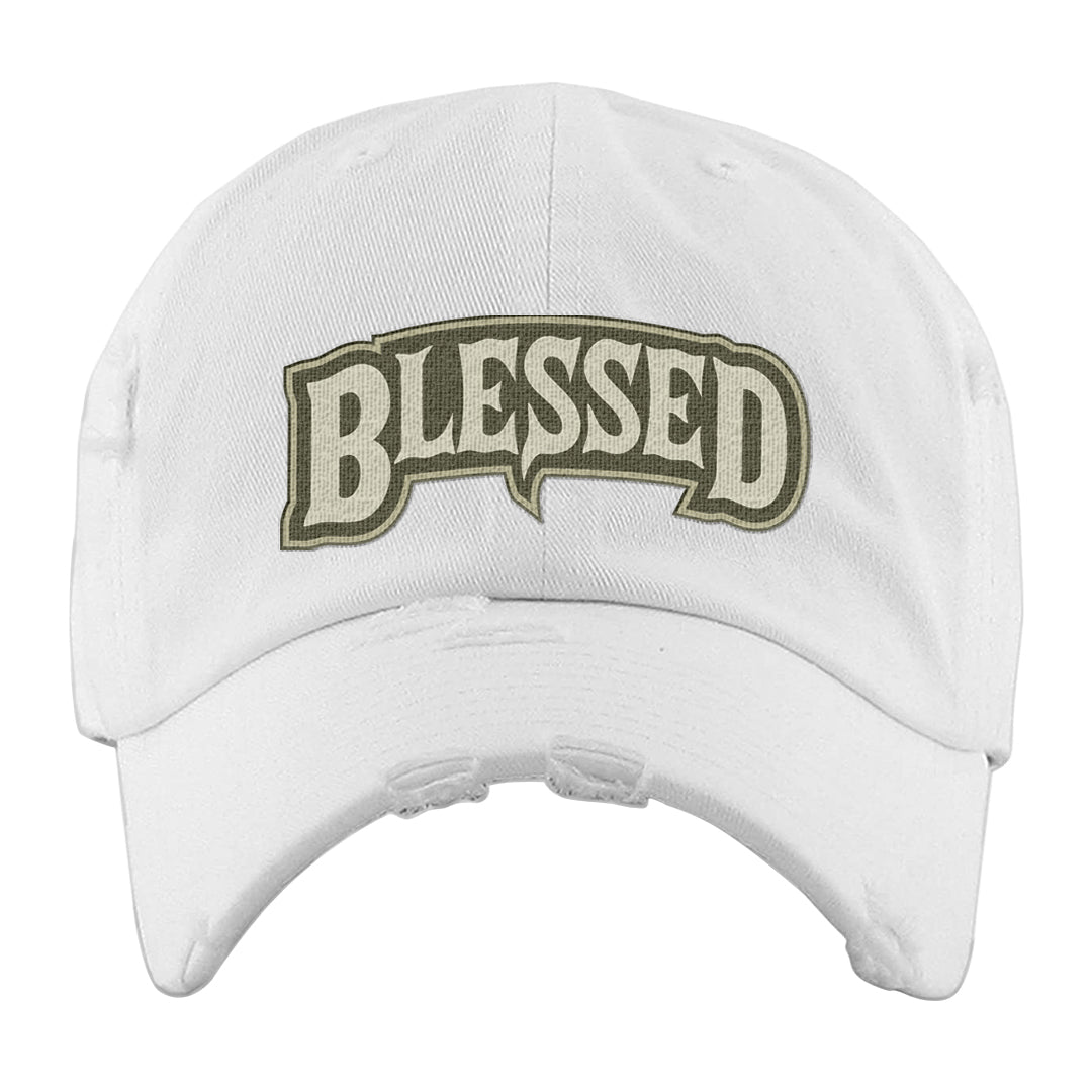 Oil Green Low Dunks Distressed Dad Hat | Blessed Arch, White