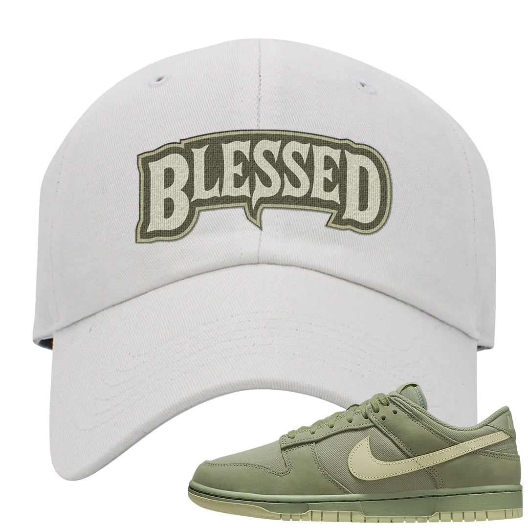 Oil Green Low Dunks Dad Hat | Blessed Arch, White