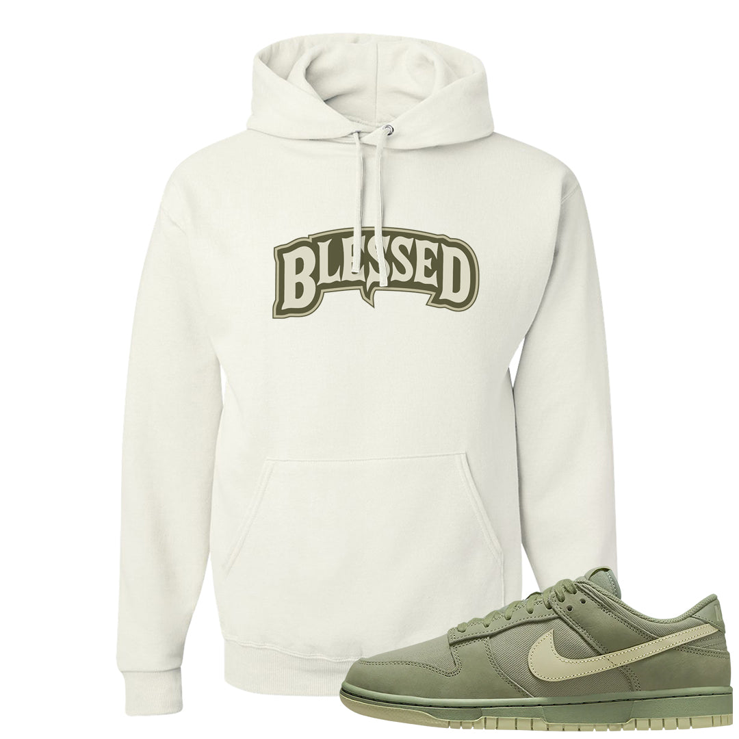 Oil Green Low Dunks Hoodie | Blessed Arch, White