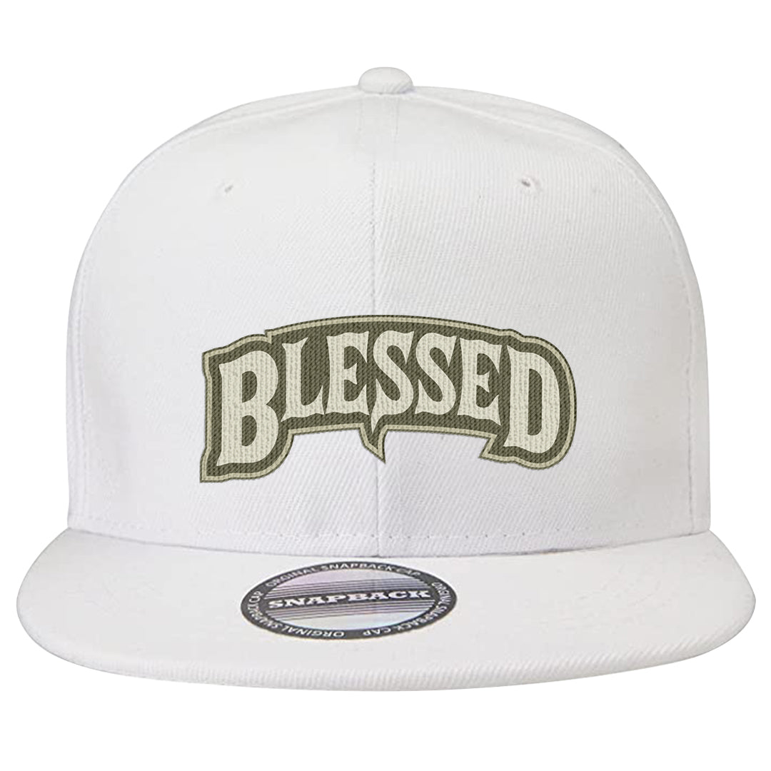 Oil Green Low Dunks Snapback Hat | Blessed Arch, White