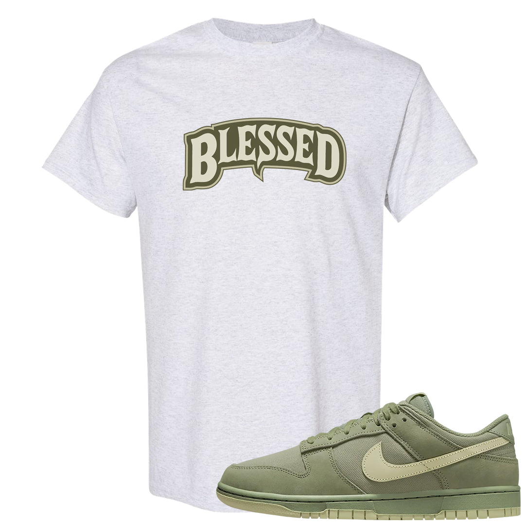 Oil Green Low Dunks T Shirt | Blessed Arch, Ash