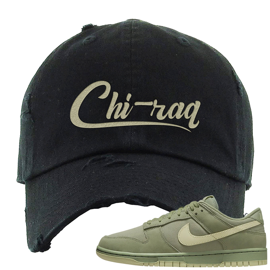Oil Green Low Dunks Distressed Dad Hat | Chiraq, Black