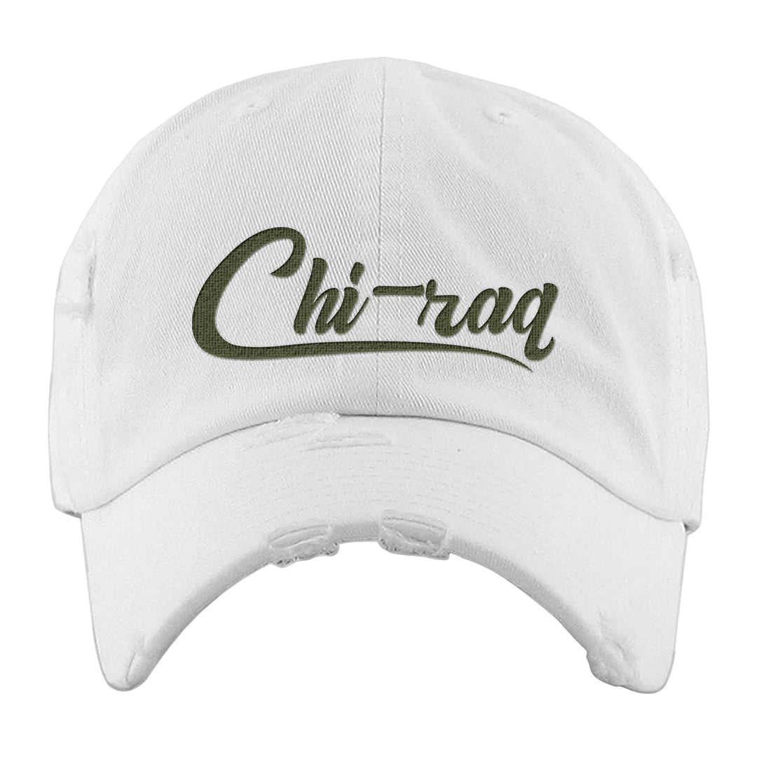 Oil Green Low Dunks Distressed Dad Hat | Chiraq, White