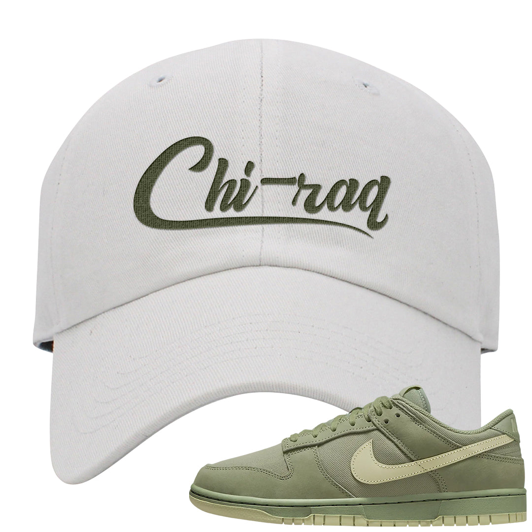 Oil Green Low Dunks Dad Hat | Chiraq, White