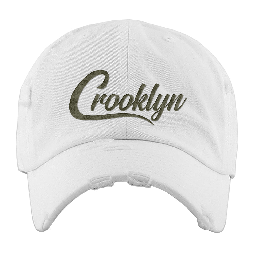 Oil Green Low Dunks Distressed Dad Hat | Crooklyn, White