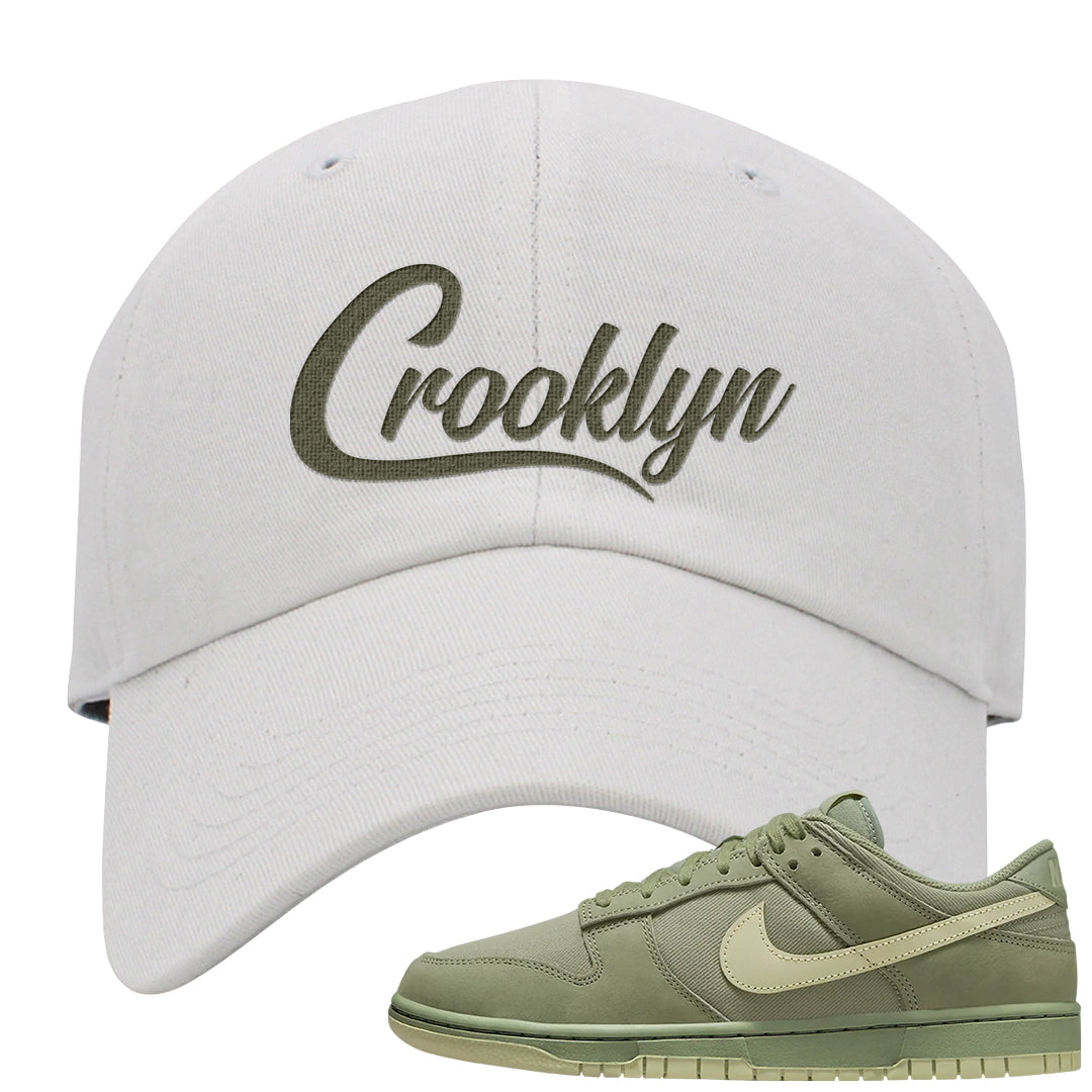 Oil Green Low Dunks Dad Hat | Crooklyn, White