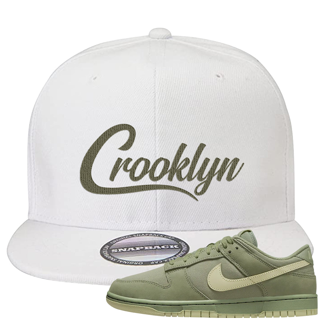 Oil Green Low Dunks Snapback Hat | Crooklyn, White