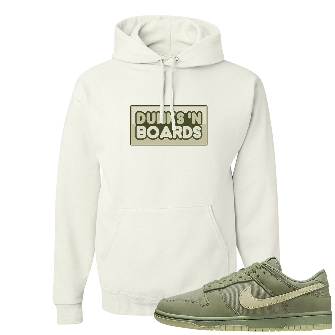 Oil Green Low Dunks Hoodie | Dunks N Boards, White