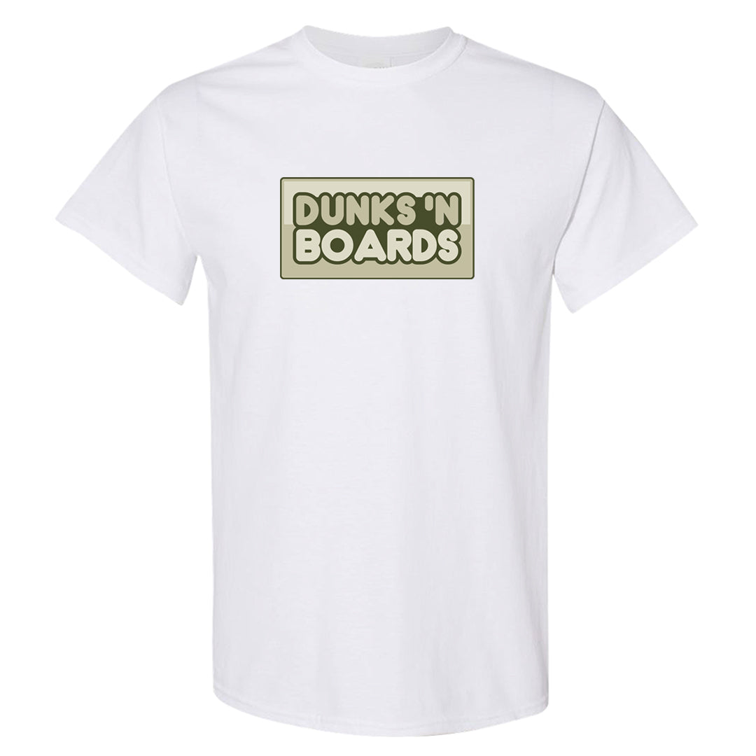 Oil Green Low Dunks T Shirt | Dunks N Boards, White