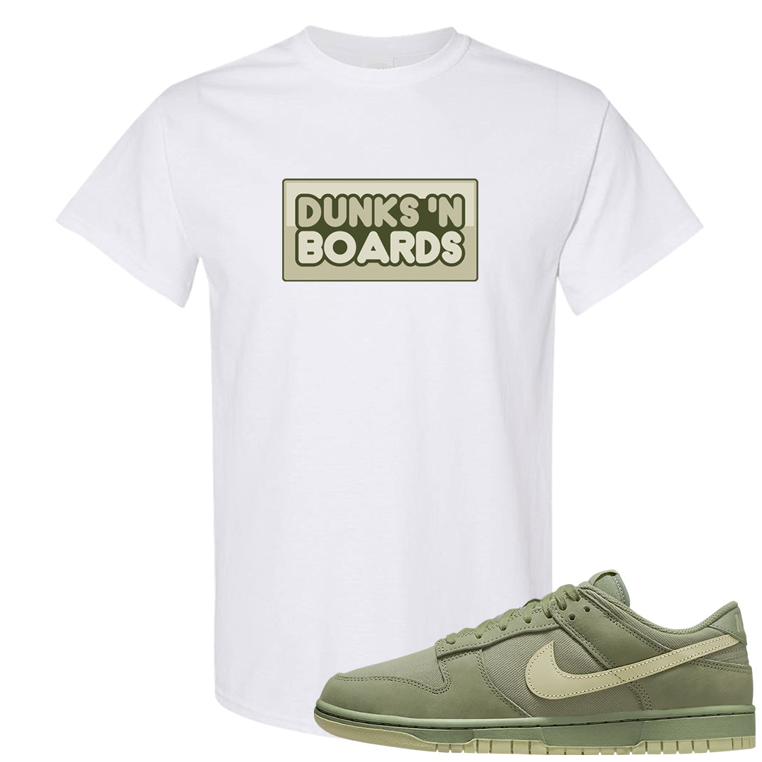 Oil Green Low Dunks T Shirt | Dunks N Boards, White