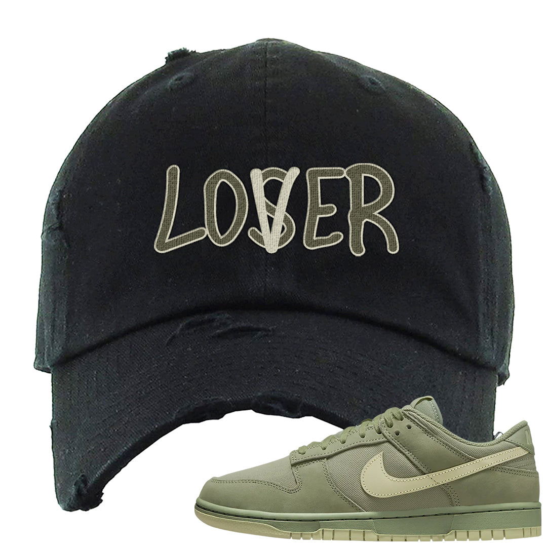 Oil Green Low Dunks Distressed Dad Hat | Lover, Black