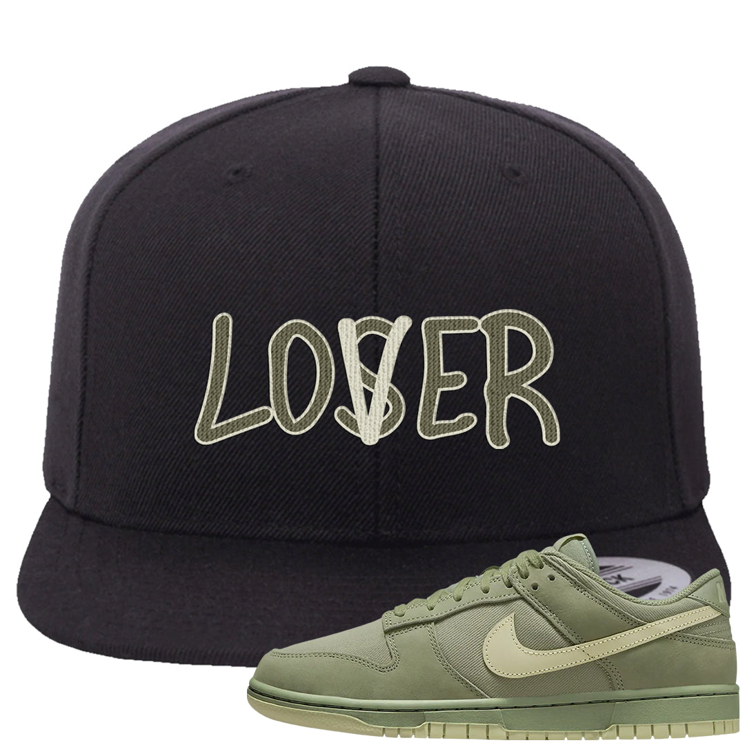 Oil Green Low Dunks Snapback Hat | Lover, Black