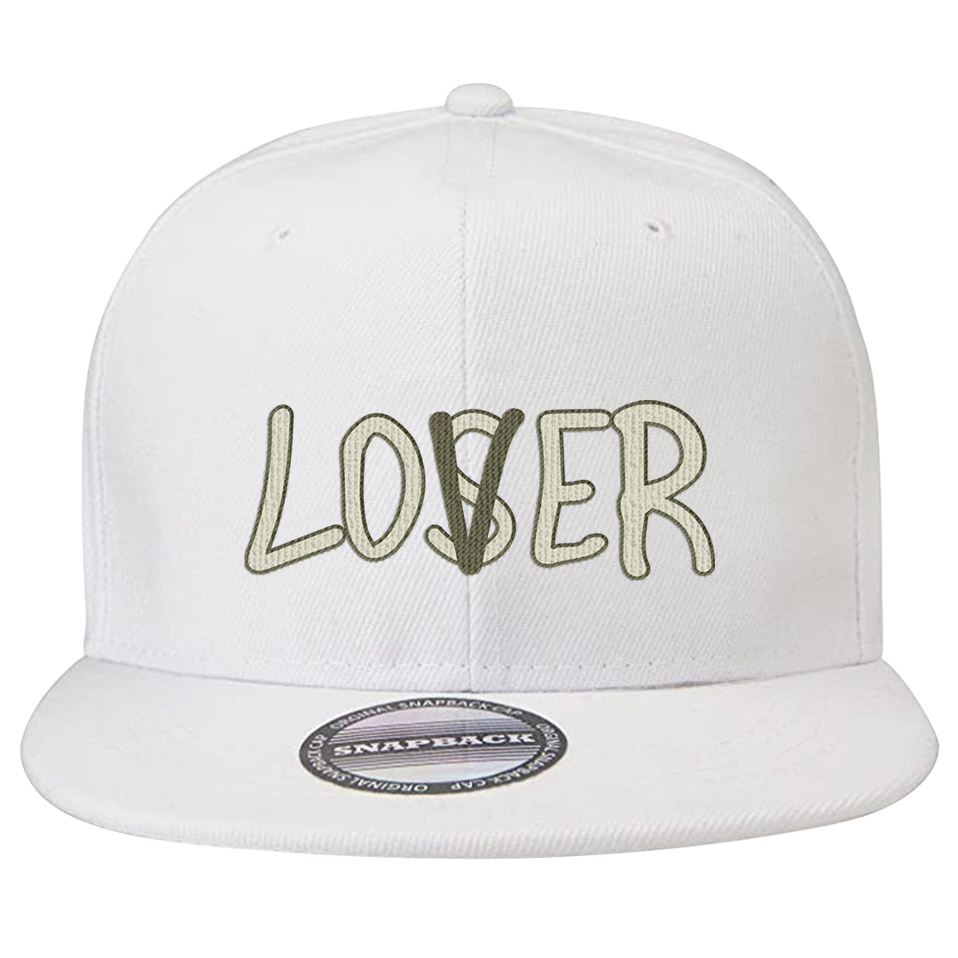 Oil Green Low Dunks Snapback Hat | Lover, White