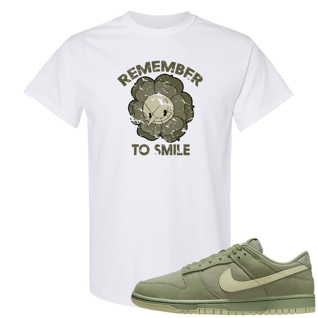 Oil Green Low Dunks T Shirt | Remember To Smile, White