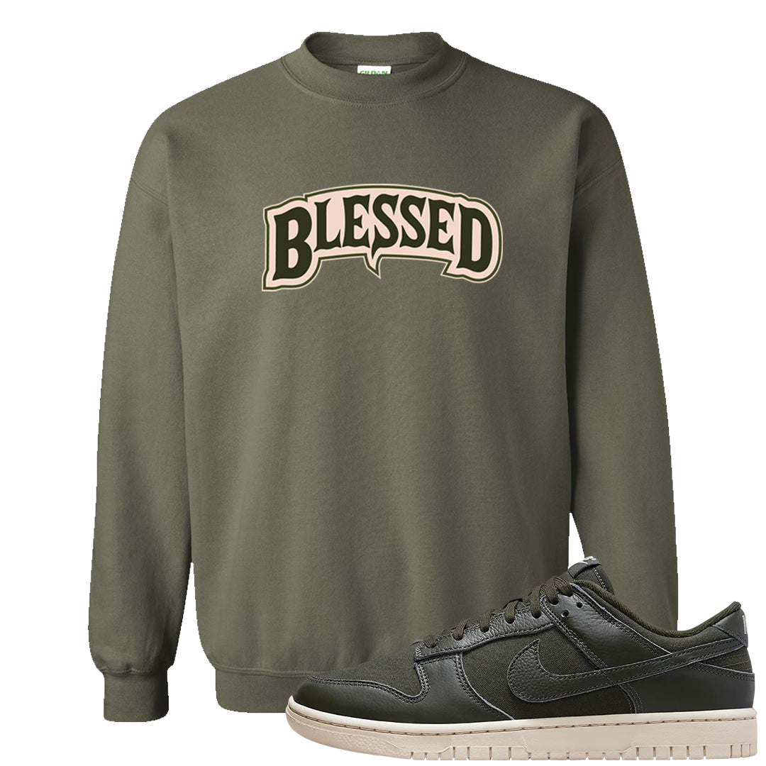 Olive Sail Low Dunks Crewneck Sweatshirt | Blessed Arch, Military Green
