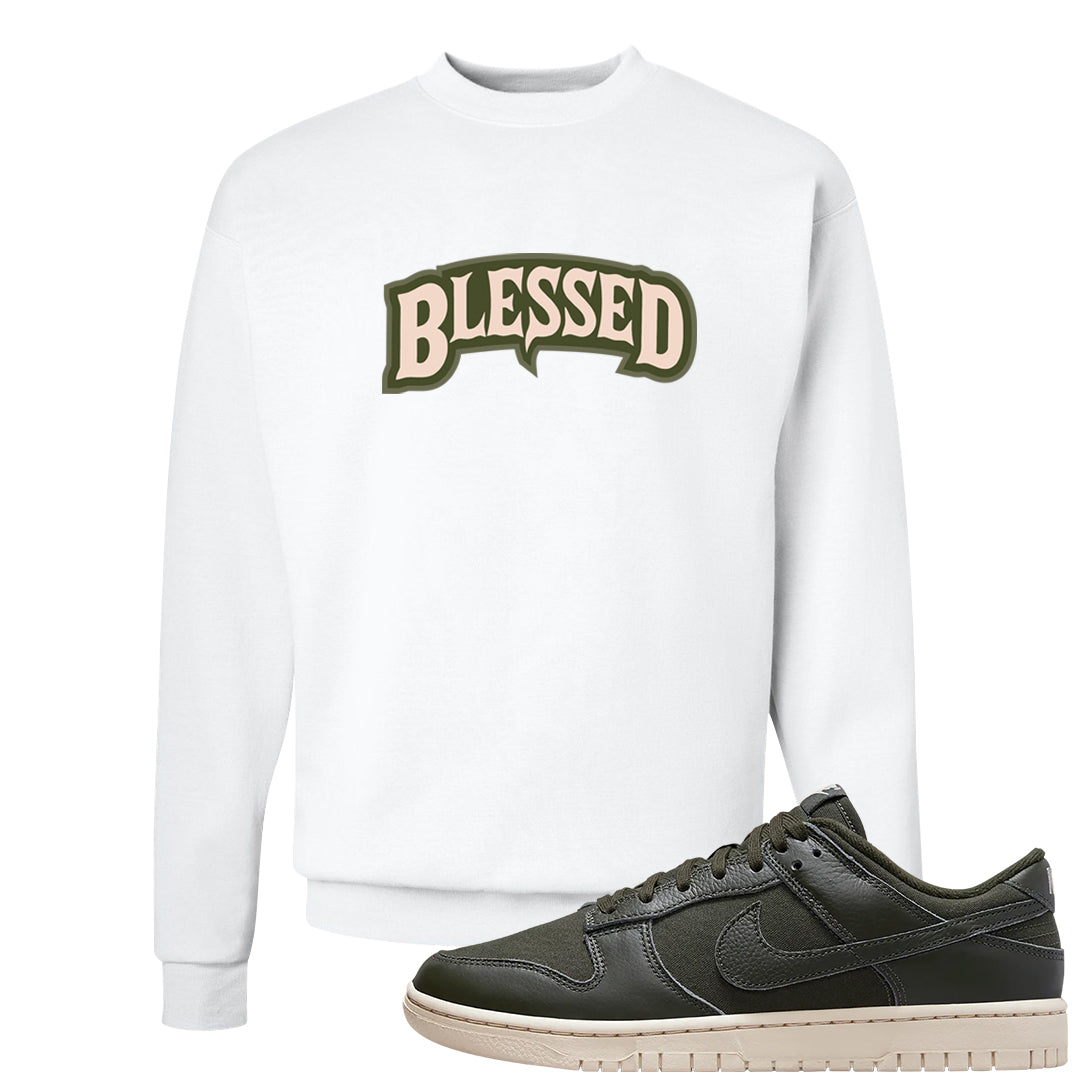 Olive Sail Low Dunks Crewneck Sweatshirt | Blessed Arch, White