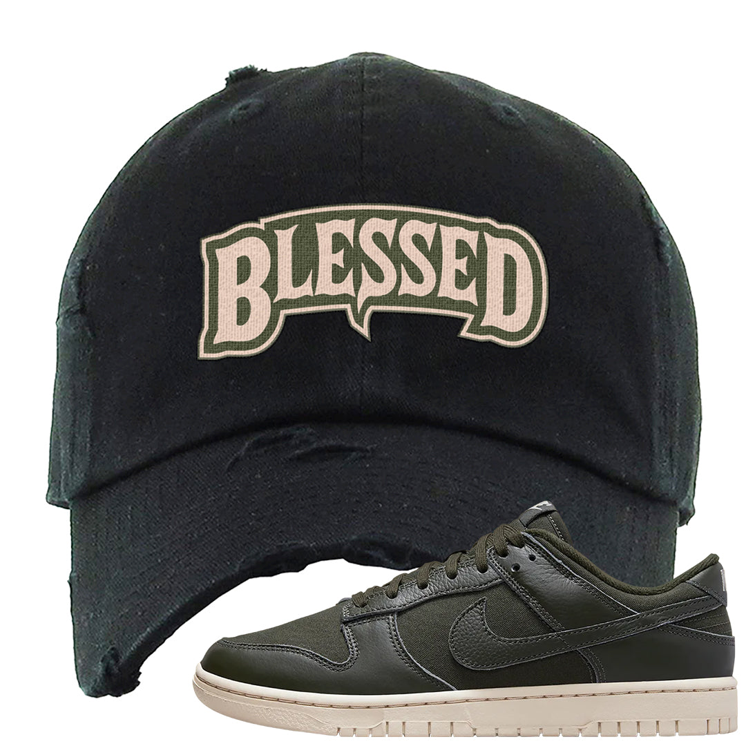 Olive Sail Low Dunks Distressed Dad Hat | Blessed Arch, Black